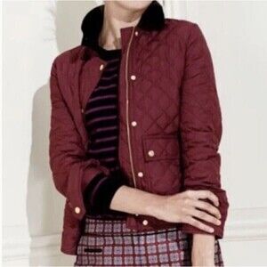 J Crew Quilted Barn Down Field Jacket XS Burgundy Chore Corduroy Collar Preppy